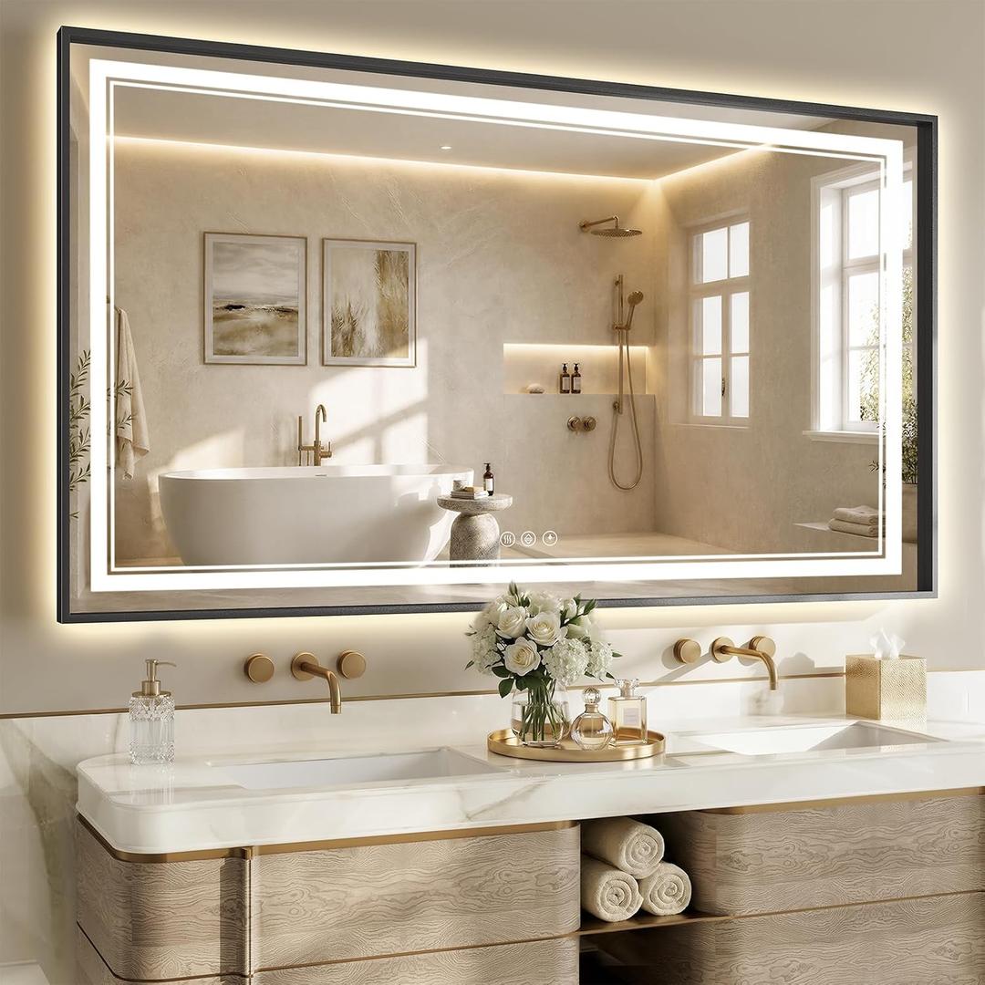 36"x60" LED Bathroom Mirror with Lights, Backlit + Front Lit, Anti-Fog, Lighted Bathroom Mirror with One-Piece Aluminum Alloy Frame, HD Shatterproof Tempered Glass, Dimmable, Memory Function