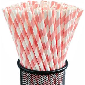 2 x YAOSHENG Paper Straws for drinking, 100 Pack Striped paper straws for Party Supplies,Birthday,Wedding,Bridal/Baby Shower,Juice, shakes,Smoothies,cocktail (Pink)