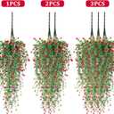 Artificial Hanging Flowers, 3 Pcs Fake Hanging Plants Artificial Vines for Outdoors, Fake Ivy Vine UV Resistant No Fade Faux Plants for Indoor Outside Garden Patio Yard Greenery Decoration (Dark Red)