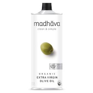 Madhava Organic Olive Oil, 1L Tin, 100% Pure, Single Source, Traceable, Cold Extracted, Non-Gmo, No Pesticides, Gluten Free, Vegan, Kosher, Extra Virgin, 33.8 Fl Oz