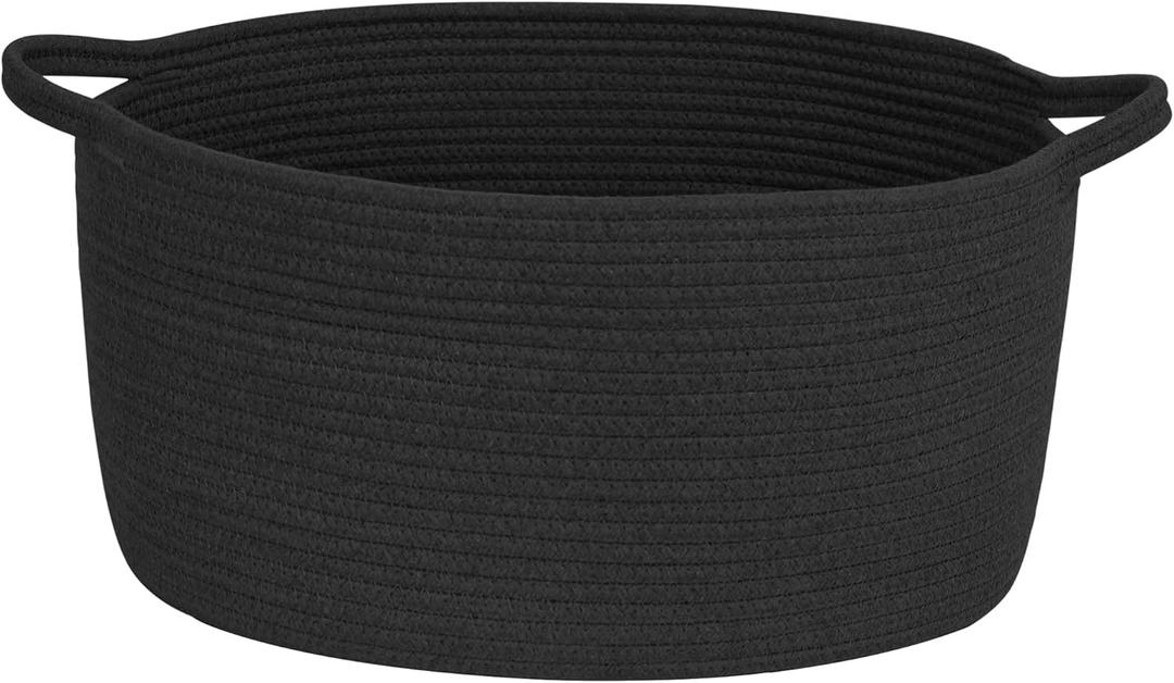 MEGASKET Black Woven Storage Basket, 17"x12"x8" Cotton Rope Baskets for Organizing Dog Toy, Gift, Book, Towel, Cloth, Shoe, Decorative Wicker Storage Bin for Shelves, Closet, Bathroom, Living Room