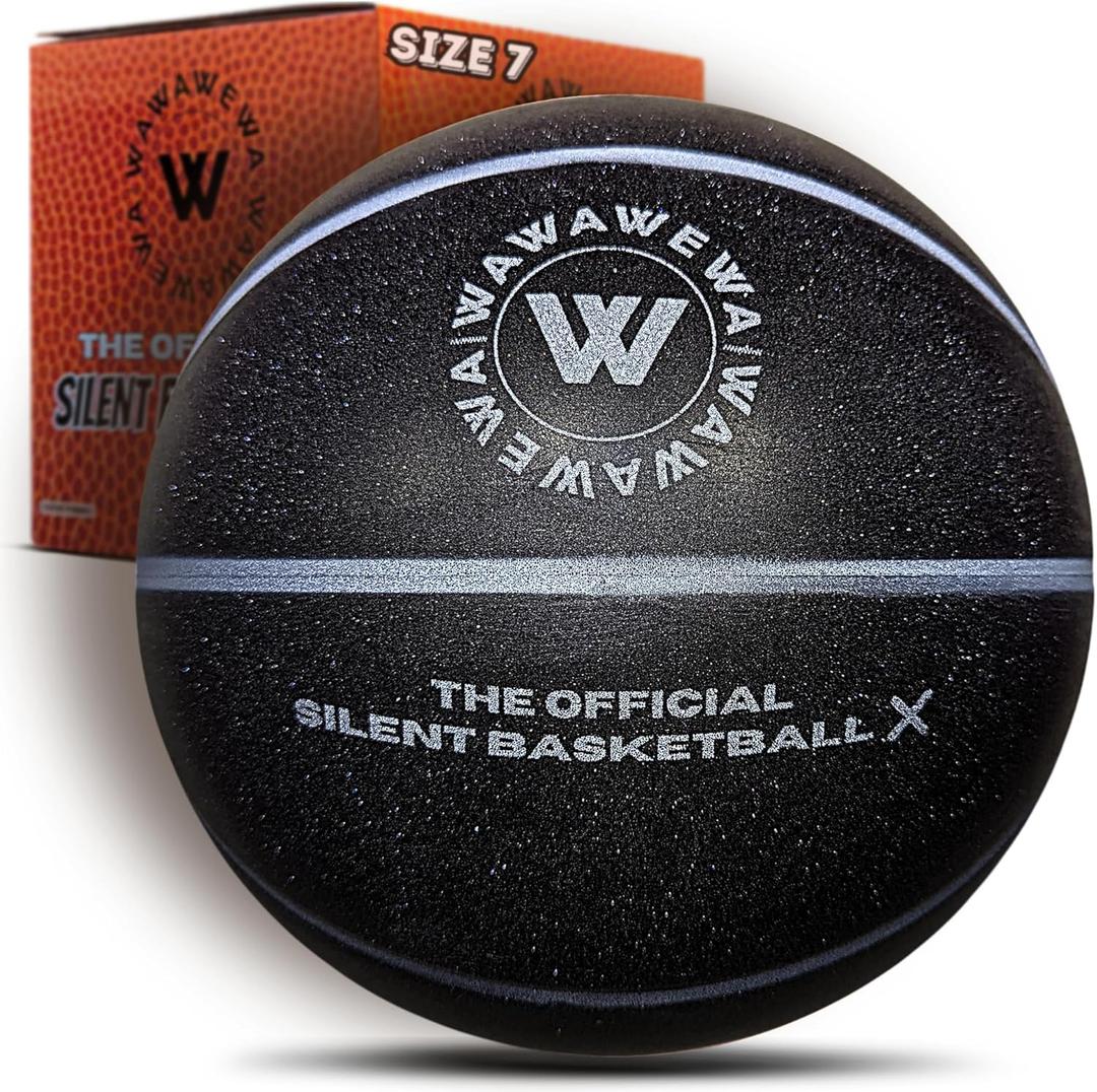 WAWAWEWA The Official Silent Basketball X (Size 7) – Uncompressed Indoor Basketball for Quiet Dribbling – Grooved Airless Indoor Training PU Foam Basket Ball – Ready to Play for All Ages (29.5")