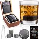 Dog Dad Gifts, Best Gift for Dad, Gift with 12oz Whiskey Glasses, Stones, Coaster, Wooden Box for Dogfather
