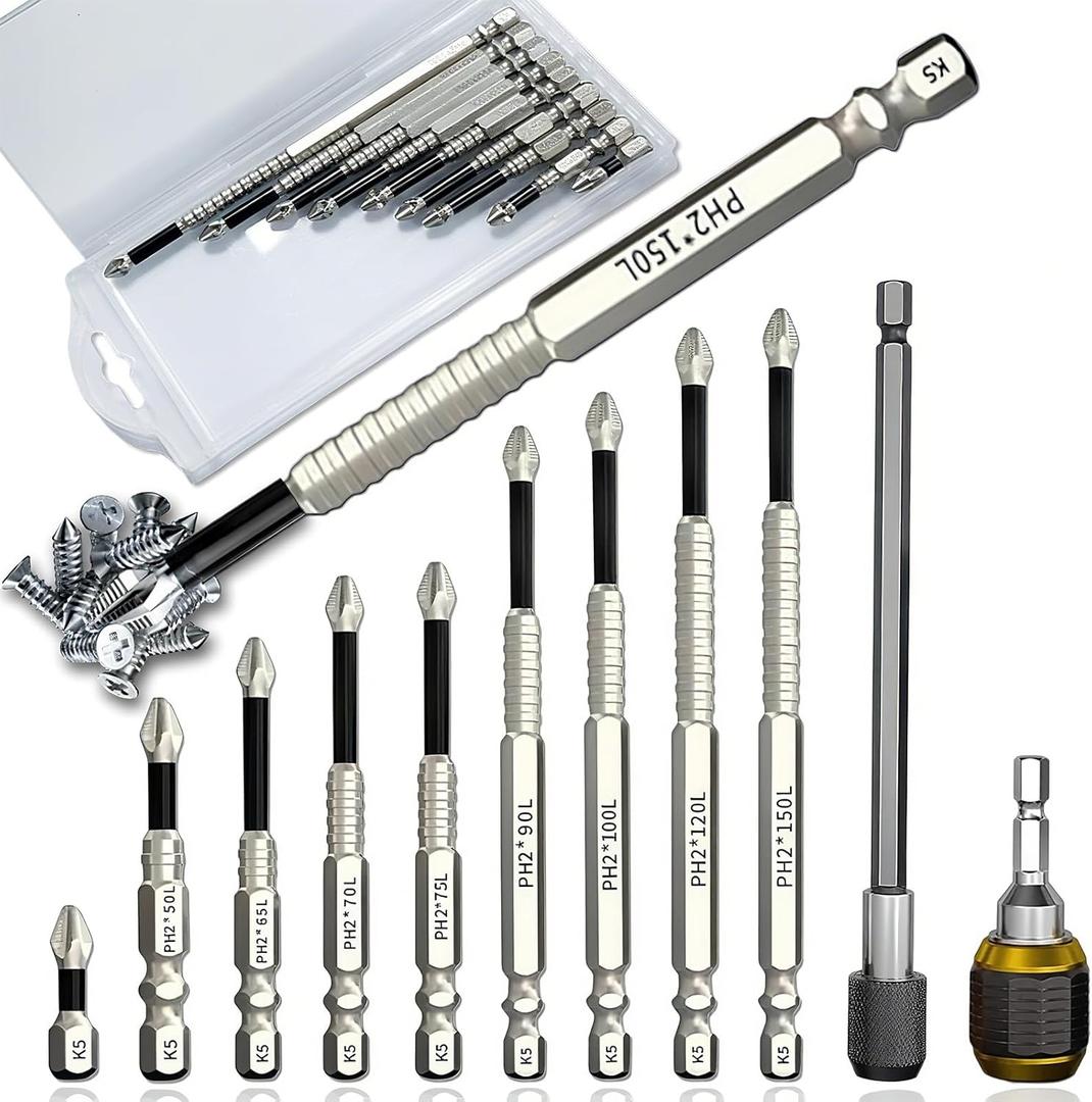 9PCS High Magnetic Screwdriver Drill Bit Set, K5 Impact-Resistant Non-Slip Bit, Anti Slip Screwdriver Bits, with Self-locking Drill Bit and Hex Shank Drill Extension Rods, for Impact Driver etc.