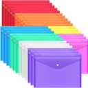 EOOUT 28pcs Plastic Envelopes, Plastic Folders for Documents, Poly Folders with Snap Closure, 8 Colors, A4 Size, Letter Size, for School and Office Supplies (Rainbow)