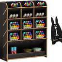 Marbrasse Wooden Pen Organizer, Multi-Functional DIY Pen Holder Box, Desktop Stationary, Easy Assembly, Home Office Art Supplies Organizer Storage with Drawer (B12-Black)