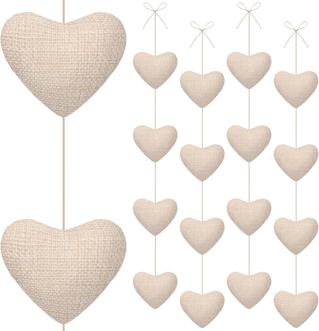 Thyle 4 Pcs Valentine Day Rustic Heart Decor Hearts Garland Ornaments Farmhouse Country Neutral Hanging Decor Sign Rustic Wall Art Crafts for Wedding Home Indoor Outdoor