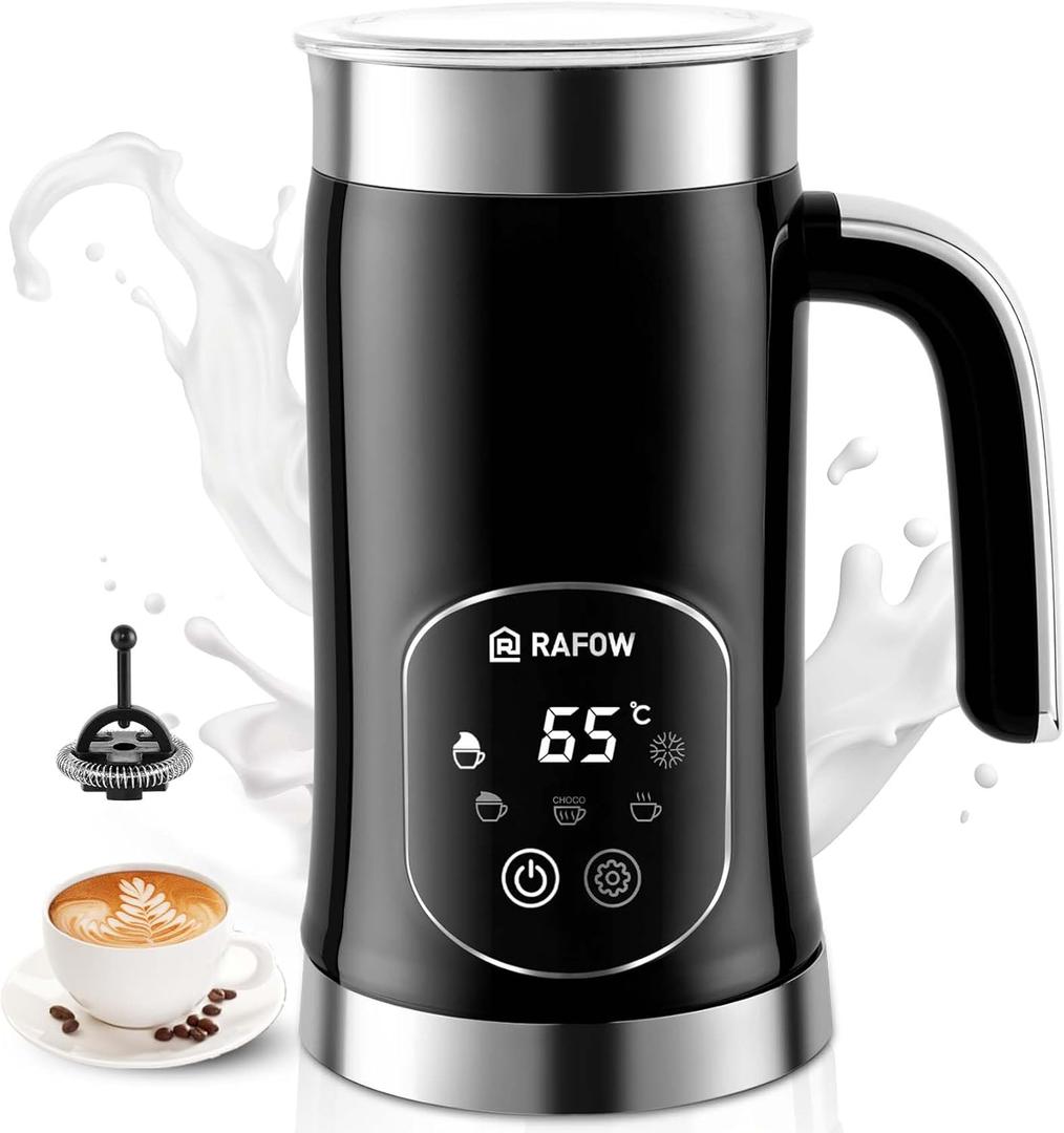 5-in-1 Milk Frother and Steamer - Upgraded Automatic Milk Steamer 11.8oz Hot & Cold Foam Maker and Milk Warmer with LED Display Touch Screen & Two Whisks for Latte, Cappuccinos, Silent Working-110V