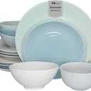 Sango Siterra Artist's Blend 16-Piece Stoneware Dinnerware Set for 4, Green, Cream & White Glossy Dishes with Speckles, Ceramic Plates and Bowls Sets for Everyday Dining, Microwave & Dishwasher Safe