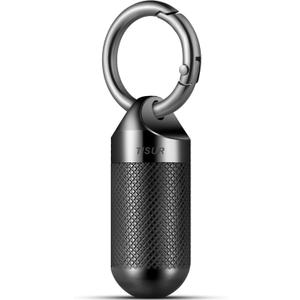 TISUR Small Pill Keychain Container, Mini Portable Titanium Keychain Pill Holder, Pocket Travel Bottle Metal Purse Box Case Black (Large Black-0.63inch)