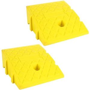 ZUQIAN 2 Pack Curb Ramp 4.3 Inch Height Heavy Duty Driveway Curb Ramps, Plastic Threshold Ramps for Forklifts, Trucks, Buses, Low Cars, Wheelchairs, Bikes - 9.8 L x 10.6 W (Yellow)