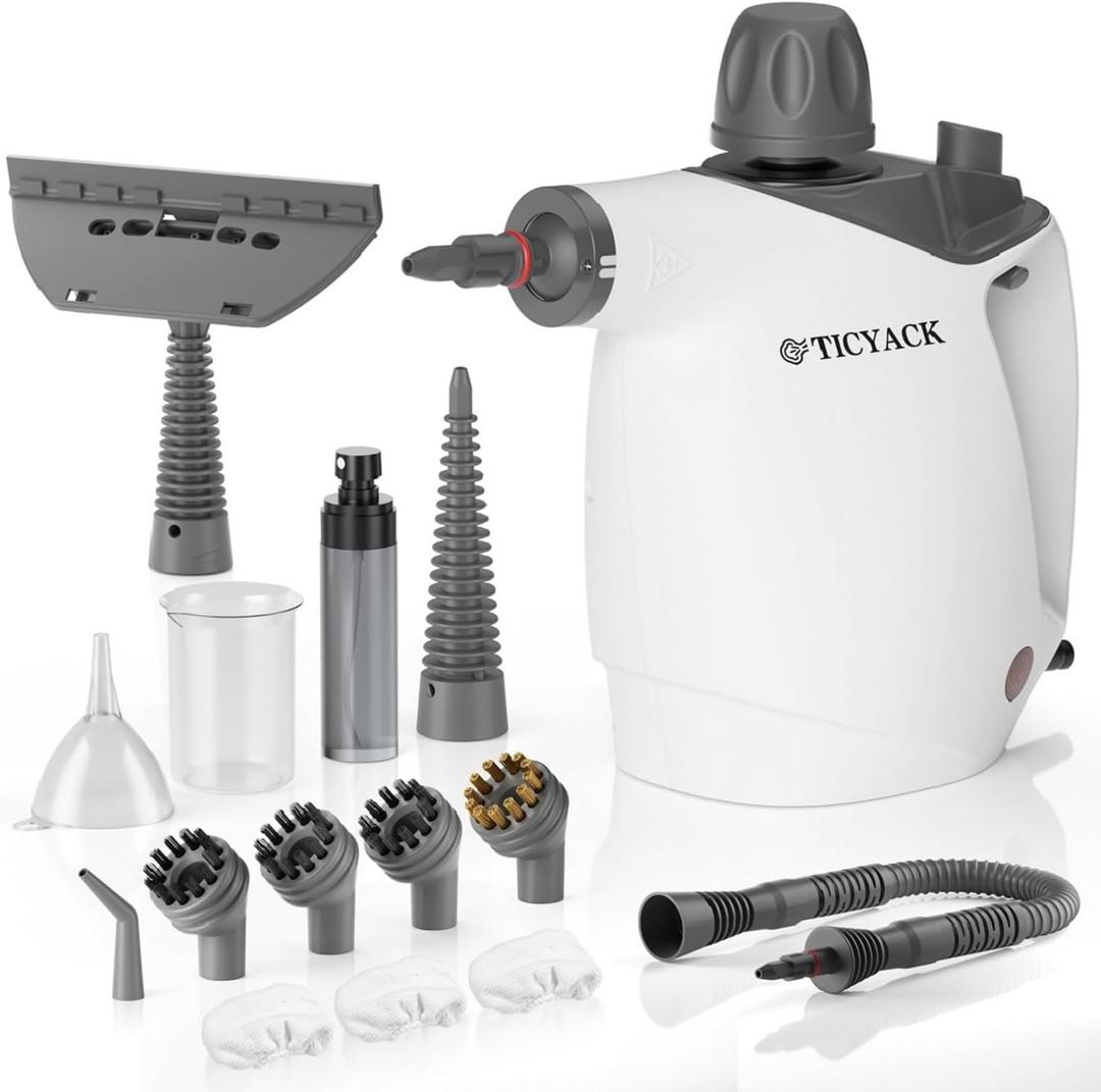TICYACK Handheld Steam Cleaner, Steam Cleaner with 16 PCS Accessory & Safety Lock, 500ML Capacity, Multi-Surface Deep Cleaning for Home, Car, Bathroom, Grout, Floor, Window (White)