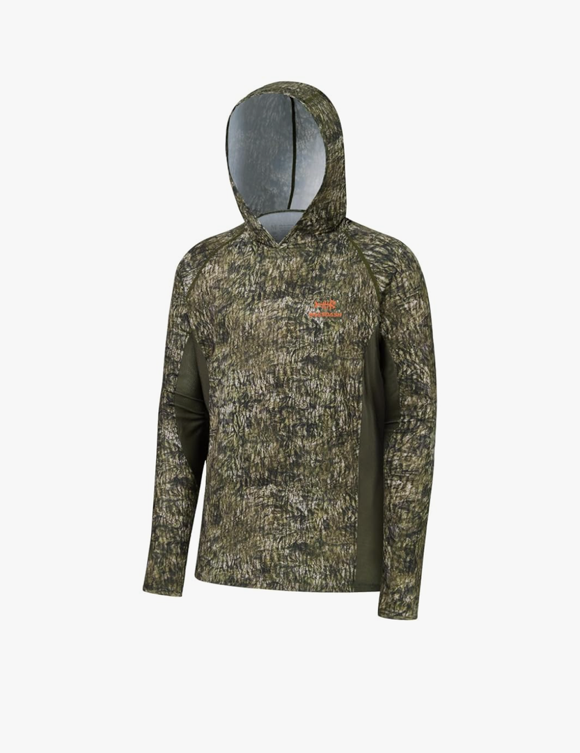 BASSDASH Men's UPF 50+ Lightweight Hunting Camo Hoodie Quick Dry Performance Long Sleeve Fishing Shirt with Hood, Size 5XL