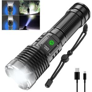 Flashlights High Lumens Rechargeable, Super Bright LED Flashlight, Powerful Tactical Flashlights, Brightest Waterproof Zoomable Handheld Flash Light High Powered for Camping Emergencies (8066)