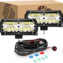 GOOACC 2PCS 6.5 Inch 120W Triple Row LED Pods Flood Light Bar Fog Light Driving Lighting with 16AWG Off Road Wiring Harness-2 Leads for Truck Golf Cart SUV ATV UTV Boat