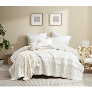 Boho Ivory Quilt Queen Size Bedding Sets with Pillow Sham, Bohemian Lightweight Soft Bedspread Coverlet, Cream Farmhouse Floral Vintage Thin Comforter Bed Cover All Season, 3 Pieces, 90x90 inches