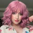 Pink Wig with Bangs for Women | 12 Inch Short Pink Wavy Wigs for Women Daily Wear
