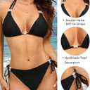 Women's Halter Triangle Bikini Set Tie Side String Bathing Suit Two Piece Cheeky Thong Swimsuit for Women (Black, M)