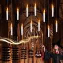 Floating Candles with Wand Remote,Halloween Decor 12PCS Flickering Flameless with 60PCS Bat Wall Stickers,LED Magic Hanging Candles for Christmas Indoor Outdoor Birthday Party Decorations