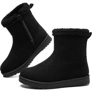 TUOPIN Winter Ankle Black Boots for Women - Slip-On Mini Boots with Side Zipper, Faux Fur Lining & Splash-Resistant (9)