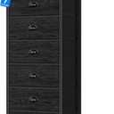 Furnulem Bedroom Dresser, Tall Chests of Drawers with 7 Fabric Bins, Black Organizer in Closet, Dorm, Living Room, Nursery, Hallyway-Storage Tower Unit, Sturdy Steel Frame