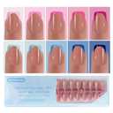 300Pcs Square French Tip Press on Nails, Pink Blue Extra Short Soft Gel Nail Tips, Pre-lasting Acrylic Fake Nails, No Need to File False Nail Tips Extension for Women Nails DIY in 15Sizes
