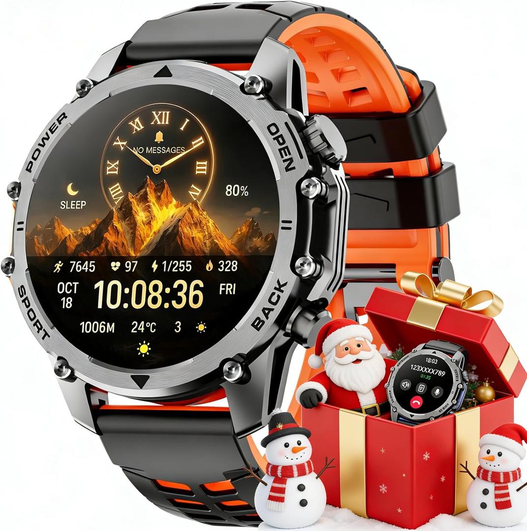 Hwagol Smart Watches for Men (Call/Notification),1.52'' Military Smart Watch, Two Style Kits,Flashlight,100+Sport Modes/Heart Rate/Sleep Monitor/Pedometer (Orange-Blue)
