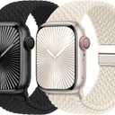 Braided Stretchy Bands with Magnetic Clasp Compatible for Apple Watch Band 38mm 40mm 41mm 42mm 44mm 45mm 46mm 49mm Women Men, Nylon Sport Solo Loop for iWatch Series 11 10 9 8 7 6 5 4 3 Ultra 3 2 1 SE (Black/Starlight)