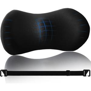 Lumbar Pillow with Adjustable Strap, Memory Foam Lumbar Support Pillow for Office Chair and Car Seat, Back Pillow for Lower Back, Back Support Pillow for Sitting, Driving, Traveling (Black)