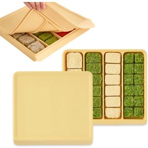 Silicone Baby Food Freezer Tray with Lid Korea - 26oz Stackable Meal Prep Containers for Baby Puree, Homemade Food & Snacks - 4 Compartment Airtight, BPA Free, Microwave Dishwasher Safe - Yellow