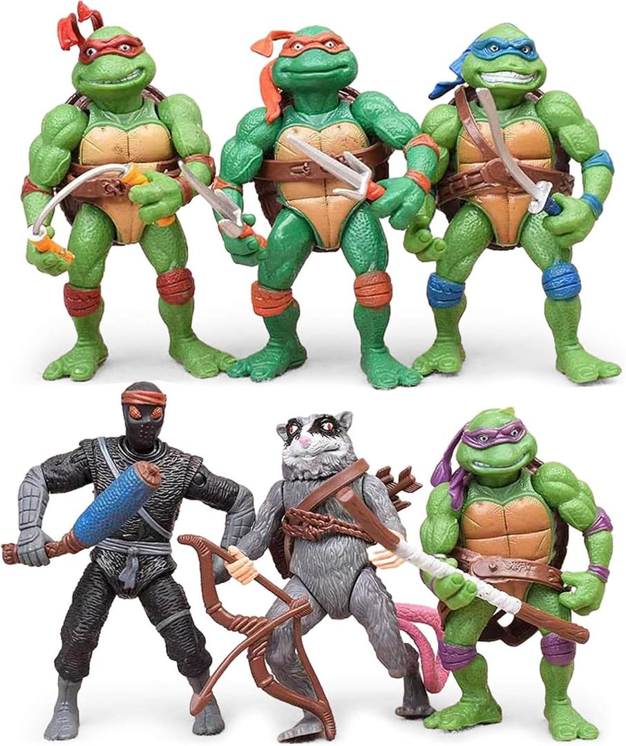 KLUKGE 6-Packs Turtles Action Figures 4.7 Inches Turtles Toys Multi-Jointed Movable Cartoon Turtle Toy Set Birthday Gifts for Friends and Fans