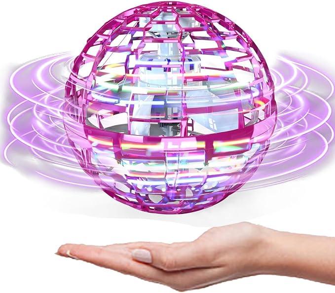 ATHLERIA Pink Flying Orb Ball Toys,Hand Operated Drones for Kids,Cool Gadgets Light Up Cosmic Globe Spinning Glow in The Dark,Christmas Birthday Gift Ideas Toys for Teen Girls Age 6 7 8 9 10+, 2 Pack