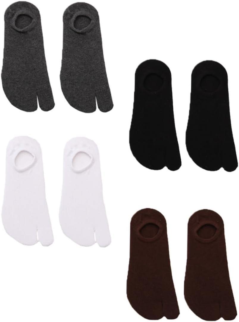 Men -Toed Cotton Socks 4 Pairs Low Cut Crew Socks Breathable Sweat Absorbent Silicone Grip Non-Slip Tabi Socks for Everyday Wear