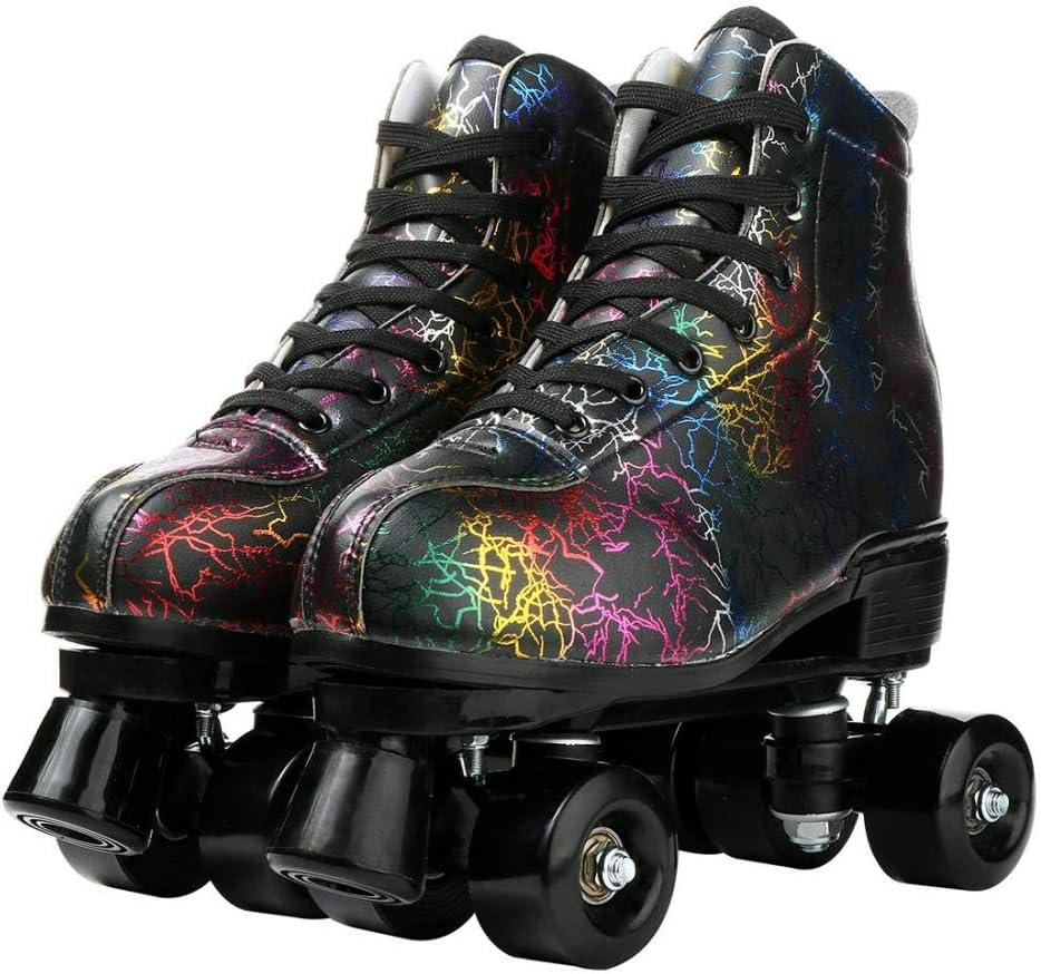 Risup Roller Skates for Women and Men Cowhide High-Top Shoes Classic Double-Row Roller Skates Four-Wheel Roller Skates for Men Girls Unisex (Lightning Black Black Wheel, 43=US 8,5)