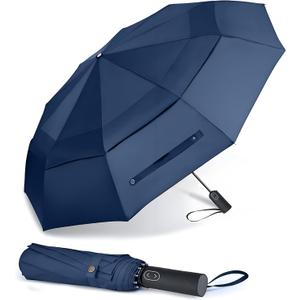 MRTLLOA 49/54/62 Inch Large Folding Golf Umbrella, Oversize Double Canopy Vented 10 Ribs Windproof Compact Travel Umbrellas for Rain (Navy Blue)