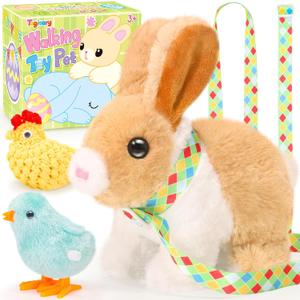 Tagitary Easter Plush Bunny Toys for Kids,Hopping Interactive Rabbit with Leash and Wind Up Toys,That Making Sounds,Wiggling Ears,Twitching Nose,Easter Basket Stuffers Gift for Toddlers