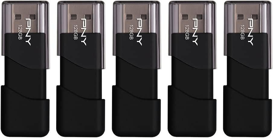 PNY P-FD128X5ATT03-MP 128GB Attach 3 USB 2.0 Flash Drive, Black (Pack of 5)