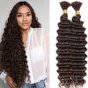 Human Crochet Hair for Boho Braids 18 Inch 150 g 3 Bundles Deep Wave Bulk Hair for Braiding No Weft Curly Hair Extensions for Braids Wet and Wavy Hair (4#, 18inch)