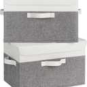 GRANNY SAYS Fabric Storage Boxes, Memory Keepsake Box, Large Storage Bins with Lids, Closet Organizers, Toy Box, Storage Baskets for Shelves, White/Gray, 2-Pack