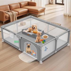 71x59x26 Inches Puppy Playpen with Gate, Dog Playpen for Puppies or Small Dogs, Sturdy Safety Dog Fence Pet Playpen with Thickened Fabric, High-Strength Nylon Wire Mesh for Indoor & Outdoor,Washable