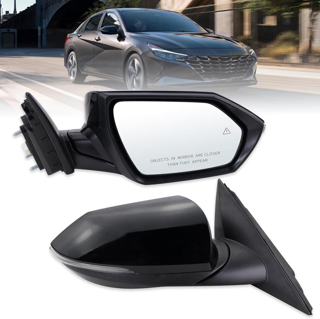 Right Passenger Side Mirror Compatible With 2021 2022 2023 2024 2025 2026 Hyundai Elantra With Manual Folding Power Glass Heated Blind Spot Turn Signal Black Replace#87620AA170(8Pins)