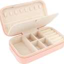 DesignSter Travel Jewelry Box, PU Leather Portable Jewelry Case, Small Jewelry Boxes for Gifts, Travel Jewelry Organizer for Women Rings Earrings Necklaces Bracelets (Dusty Pink)