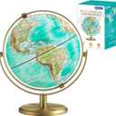 8'' World Globe with Gold Stand 720 Rotating, Kids Adults Student Geography Educational, Desk Globe Decorative Office Classroom, Unique Birthday Christmas Gifts (Elegant Turquoise)