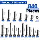 Taiss #14#12#10#8 Self Tapping Screws for Metal,410 Stainless Steel Metal Quick Sheet Metal Screws,840PCS Black zinc Plating,Hex Washer Head Self Drilling Screw with Rubber Washer