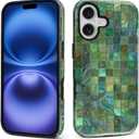 Case for iPhone 17 Case,Green Toned Glass Mosaic Patten Design Hybrid Dual Protection Silicone Hard PC Shockproof Full Body Cover Slim Anti Scratch Protective Case for Men Women