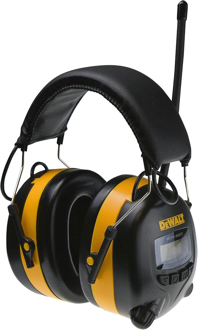 DEWALT DPG15 Hearing Protection Earmuffs with AM/FM Radio, LCD Display, 8 Presets, 3.5mm Aux, NRR 25dB, One Size