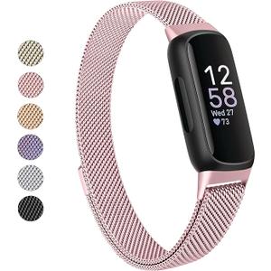 Metal Bands Compatible with Fitbit Inspire 2/Inspire HR/Inspire, Wristband Mesh Bracelet Replacement Strap for Fitbit Inspire 2/Inspire HR/Fitbit Inspire, Rose Pink
