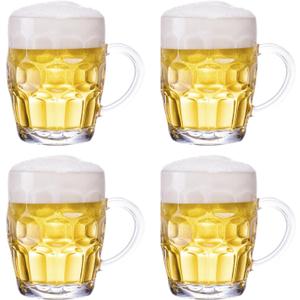 Dimple Stein Beer Mug Set, 20 oz Beer Glasses with Handle, Glass Beer Mugs, Dishwasher and Freezer Safe, Clear and Sturdy, Set of 4