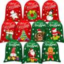 Abbylike 20 Pcs Christmas Flannel Drawstring Bags Bulk Santa Christmas Gift Xmas Medium Size Candy Wrapping Bags for Treat Holiday Party Favors, 8 x 10 Inch