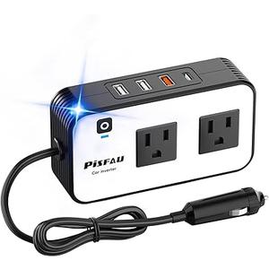 200W Car Power Inverter, PiSFAU DC 12V to 110V AC Car Plug Adapter Outlet with [20W USB-C] /USB-Fast Charger(18W) / 4.8A Dual USB/car Charger for Laptop